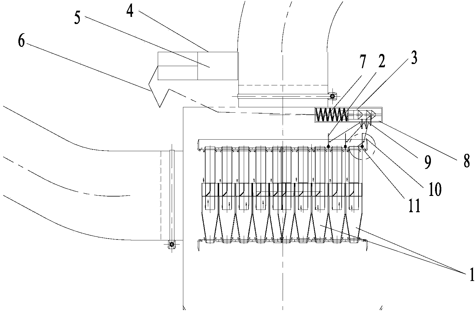 Cyclone dust removing system, flow adjusting device for dust remover, and bulk material transport cart