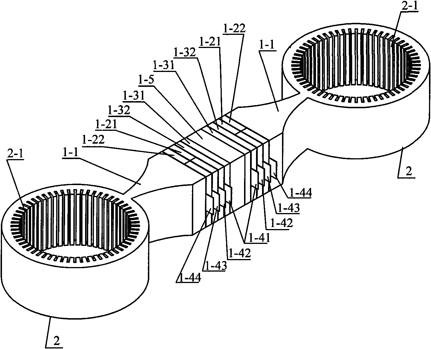 Longitudinal and flexural composite transducer type double cylinder-shaped traveling wave ultrasonic motor vibrator