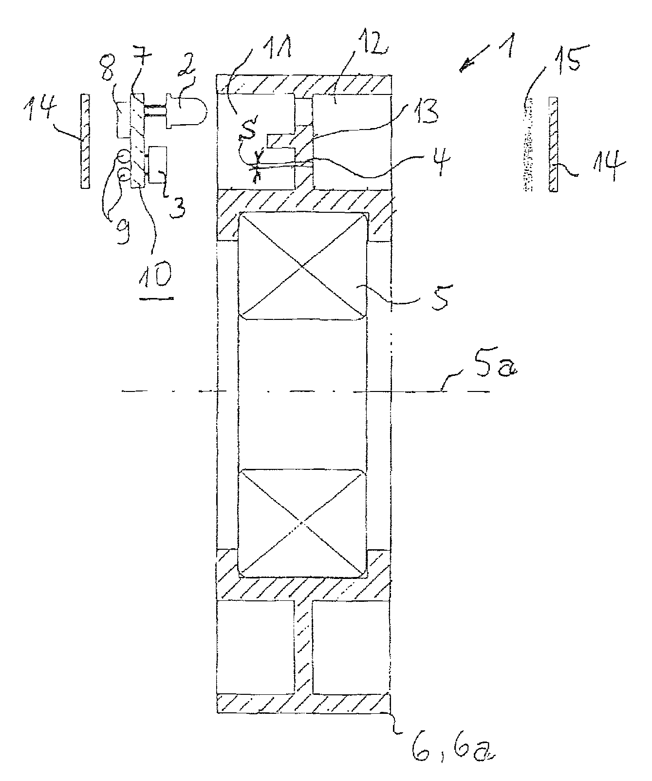 Measuring device for detecting stresses of a bearing arrangement