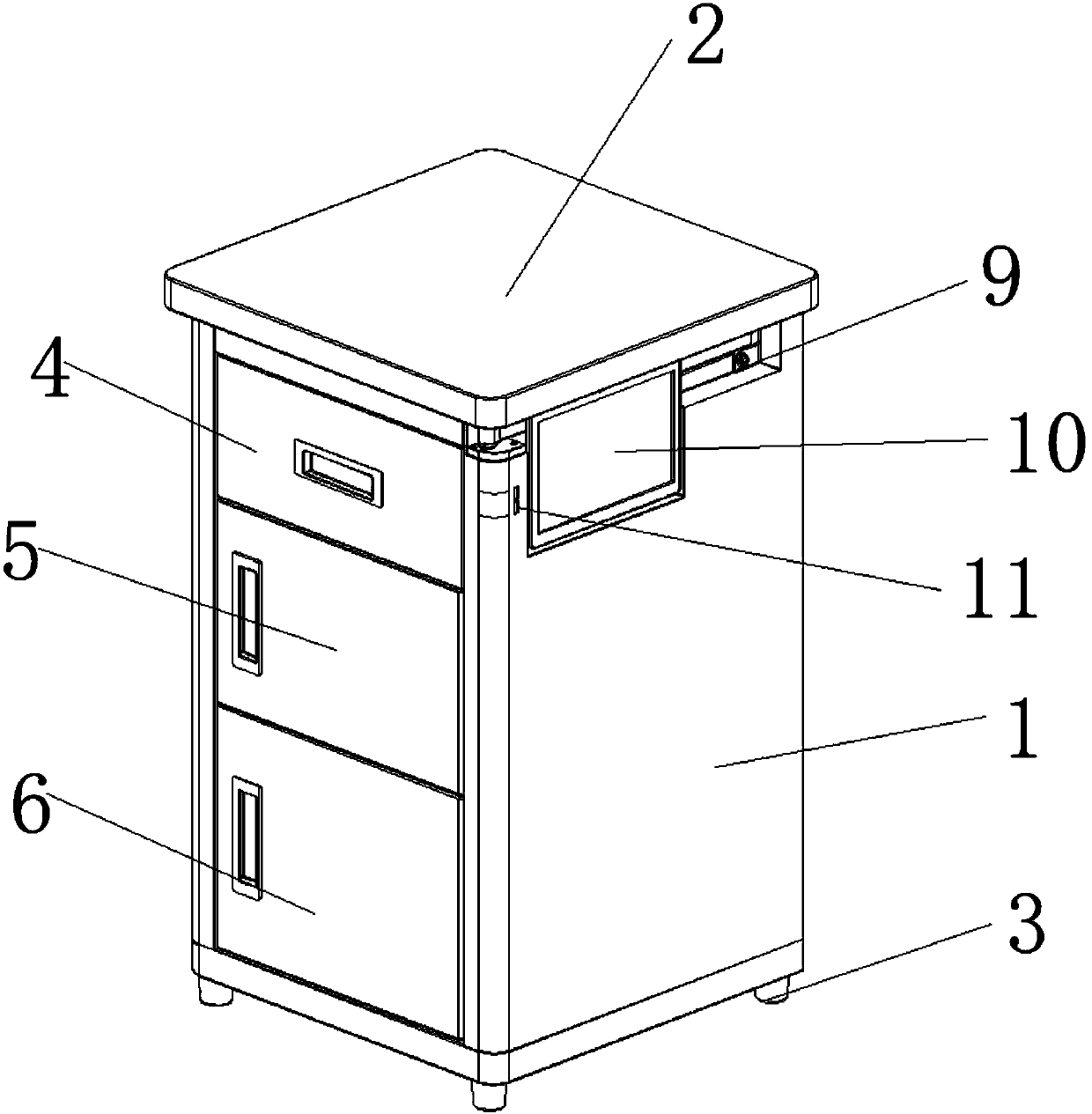 Multifunctional intelligent bedside cabinet with safety lock for hospital