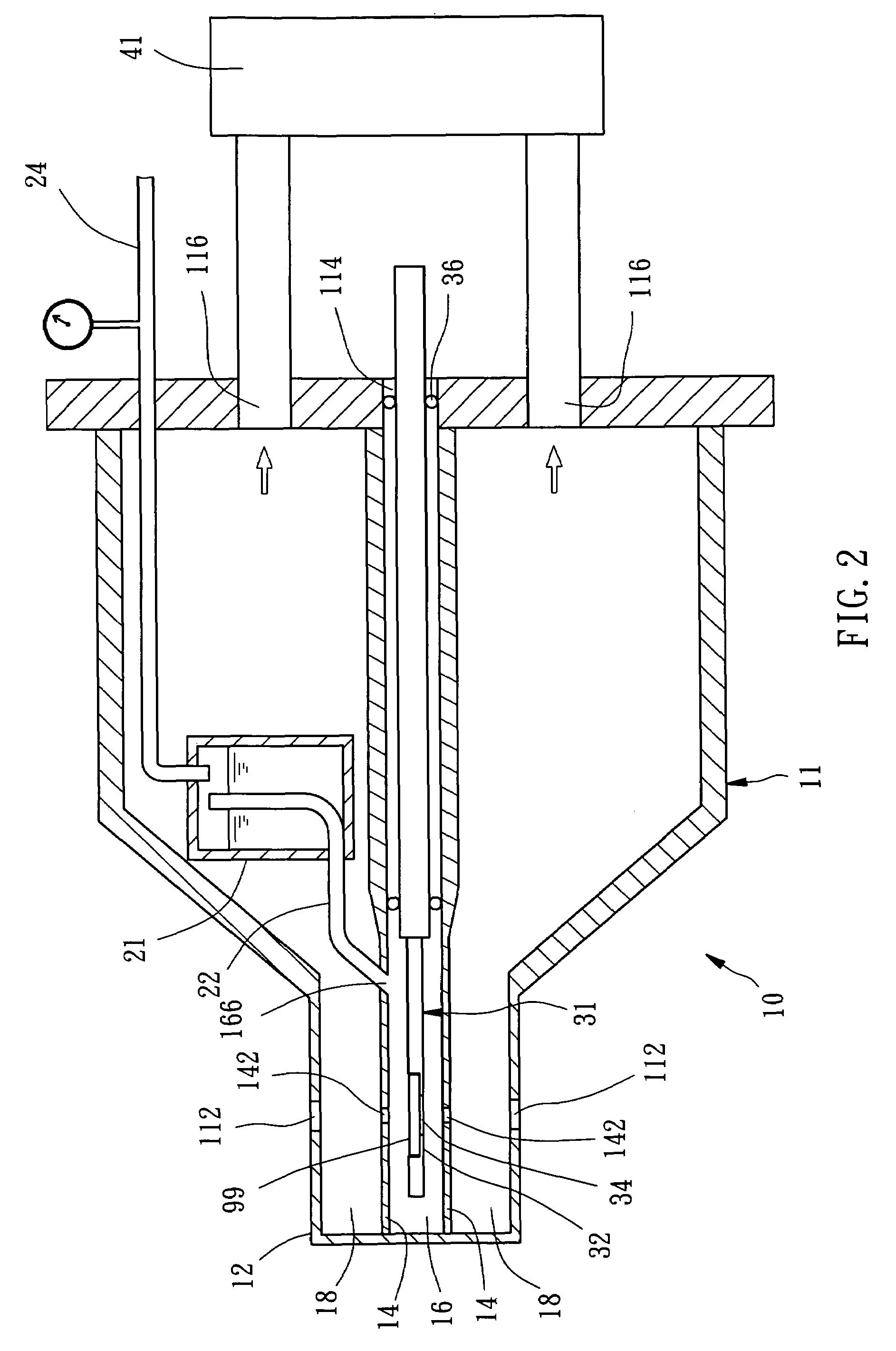 Device for operating gas in vacuum or low-pressure environment and for observation of the operation