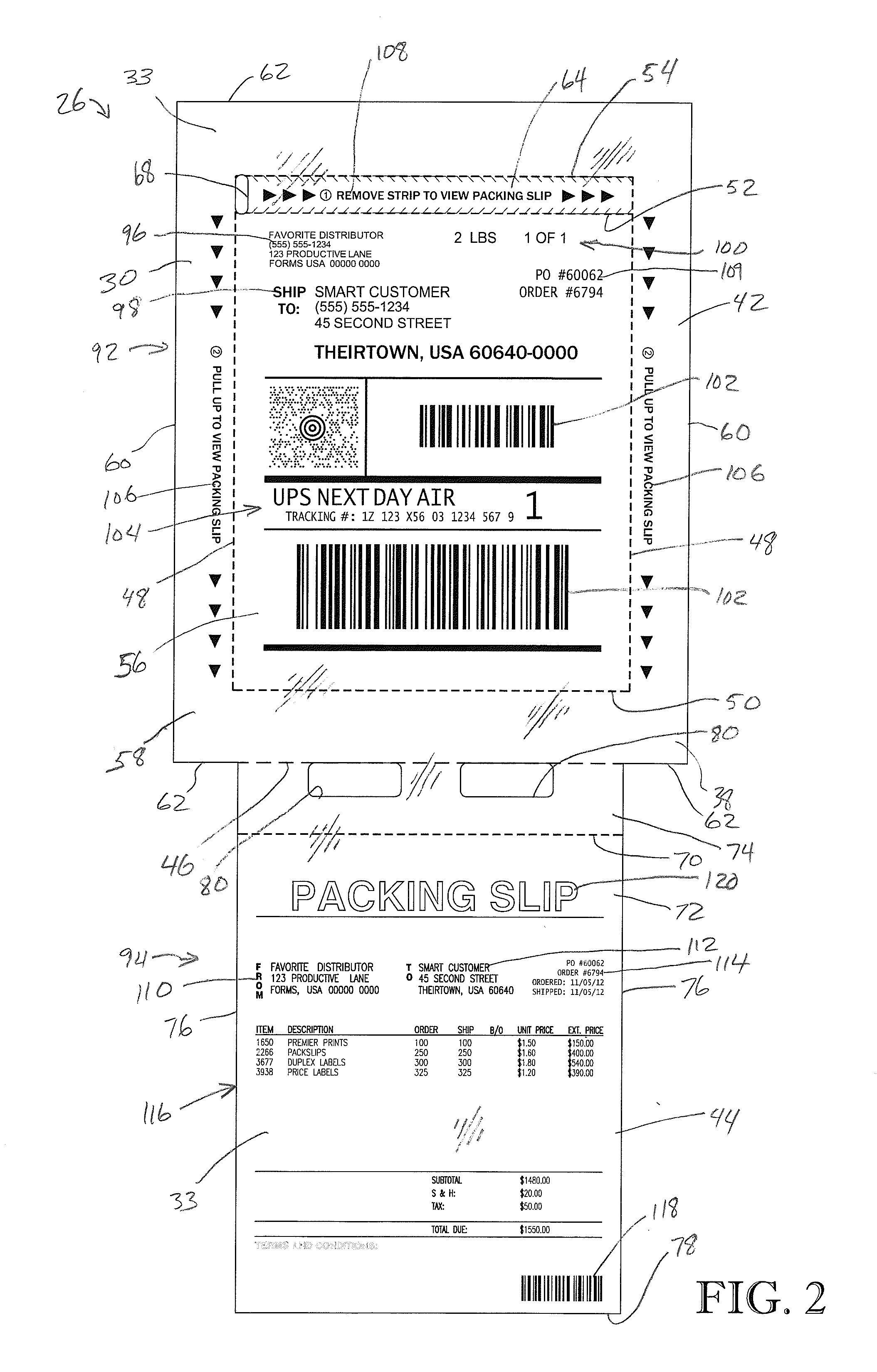 Linerless packing and shipping label system with folded under packing list
