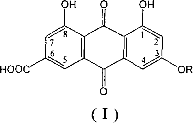 3-alkoxyl-6-carboxyl rhein or officinal salt thereof and preparation method and application thereof