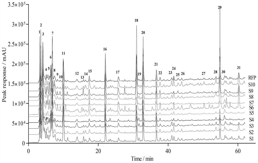 Establishment of mulberry leaf high performance liquid chromatography fingerprint and application of multi-component content determination in quality evaluation of mulberry leaf