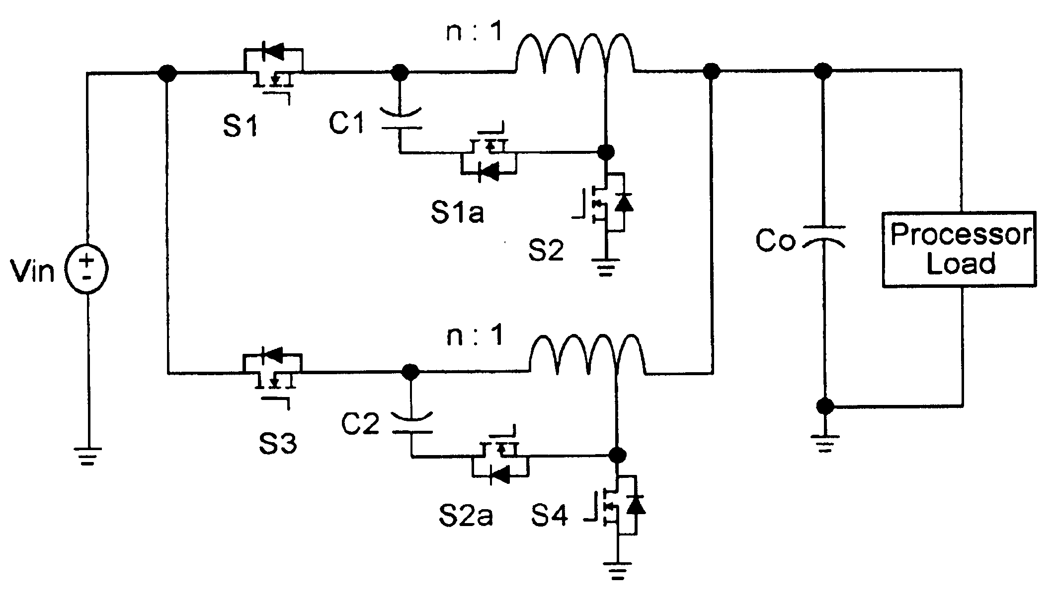 Multiphase clamp coupled-buck converter and magnetic integration