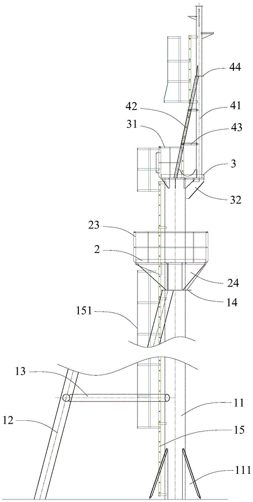 Sectional type bow mast