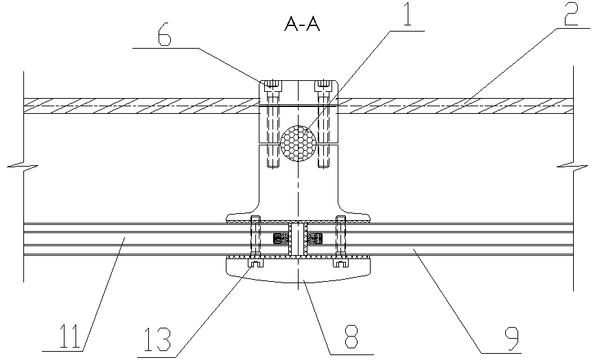 Connecting structure for glass plate and wire rope of cable mesh point-supported glass curtain wall