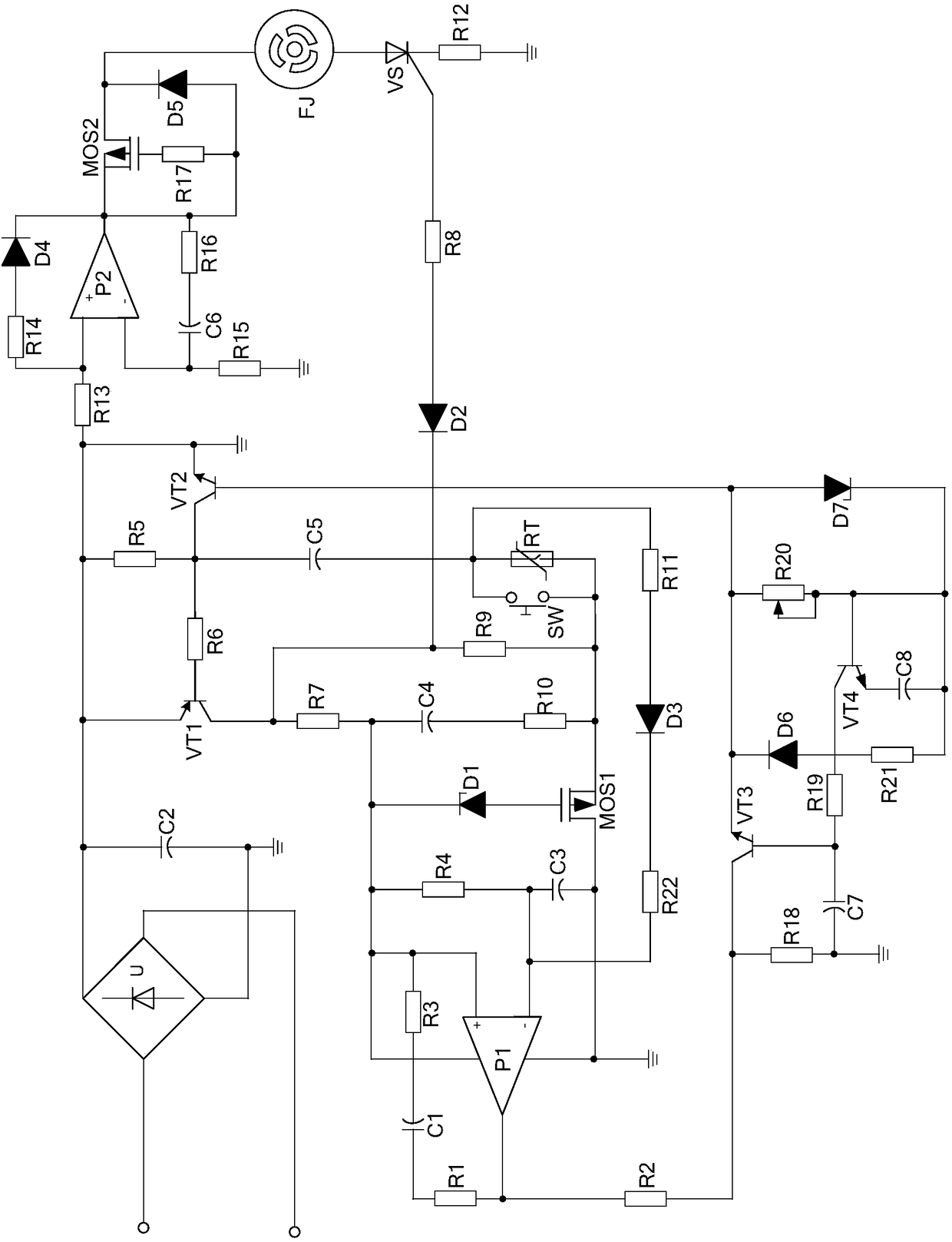 A high-current suppression type energy-saving control circuit for a ventilation fan