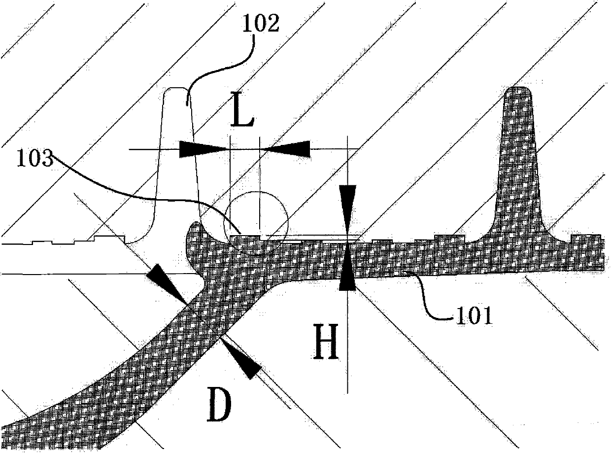 Ribbed structure of ribbed tube molding mould