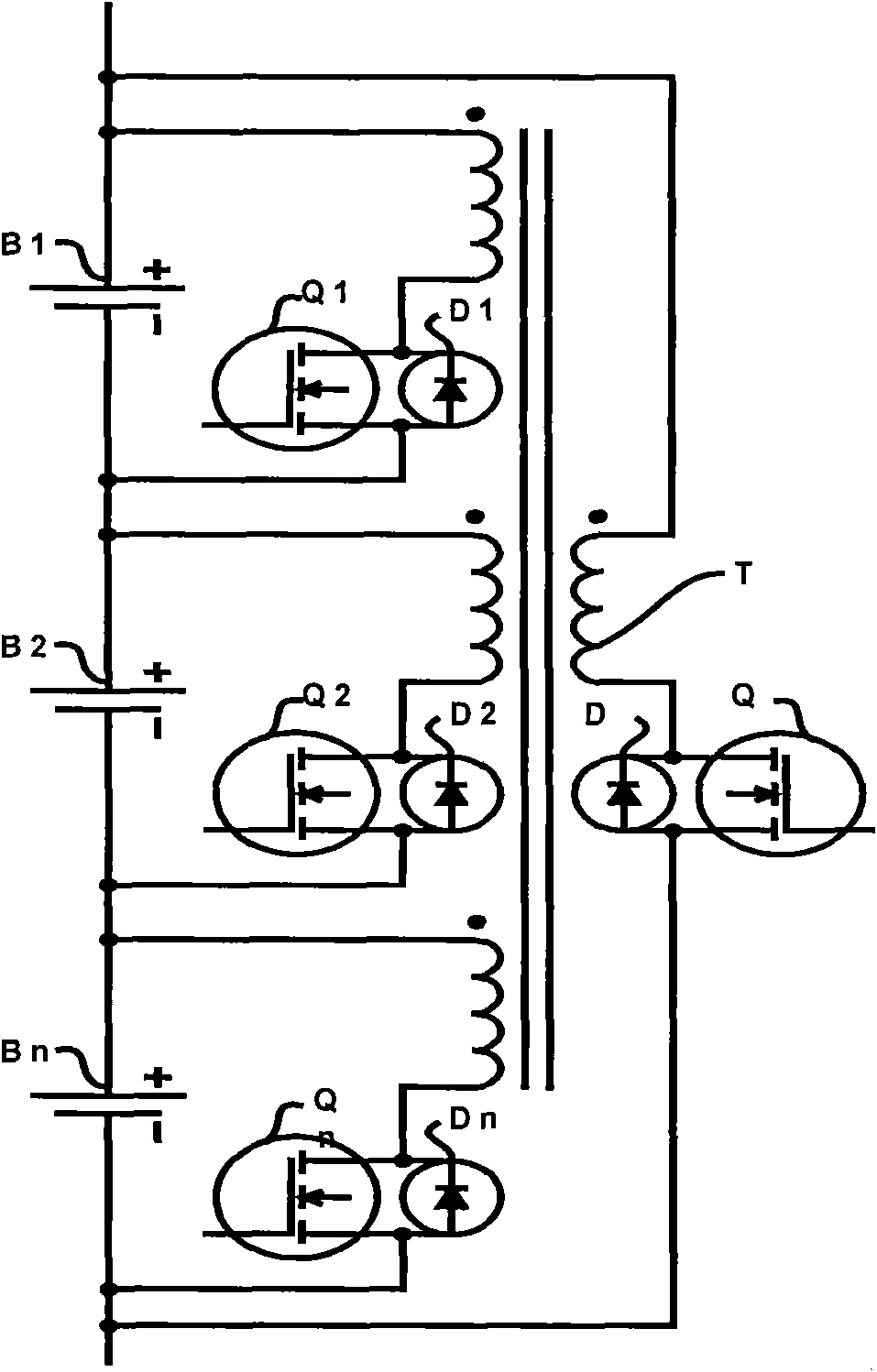 Proportional balancing method for voltage of energy storage device and circuit