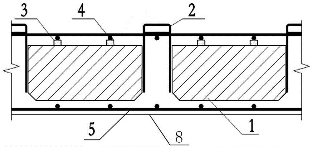 Hollow floorslab core mold fixing device and construction method thereof