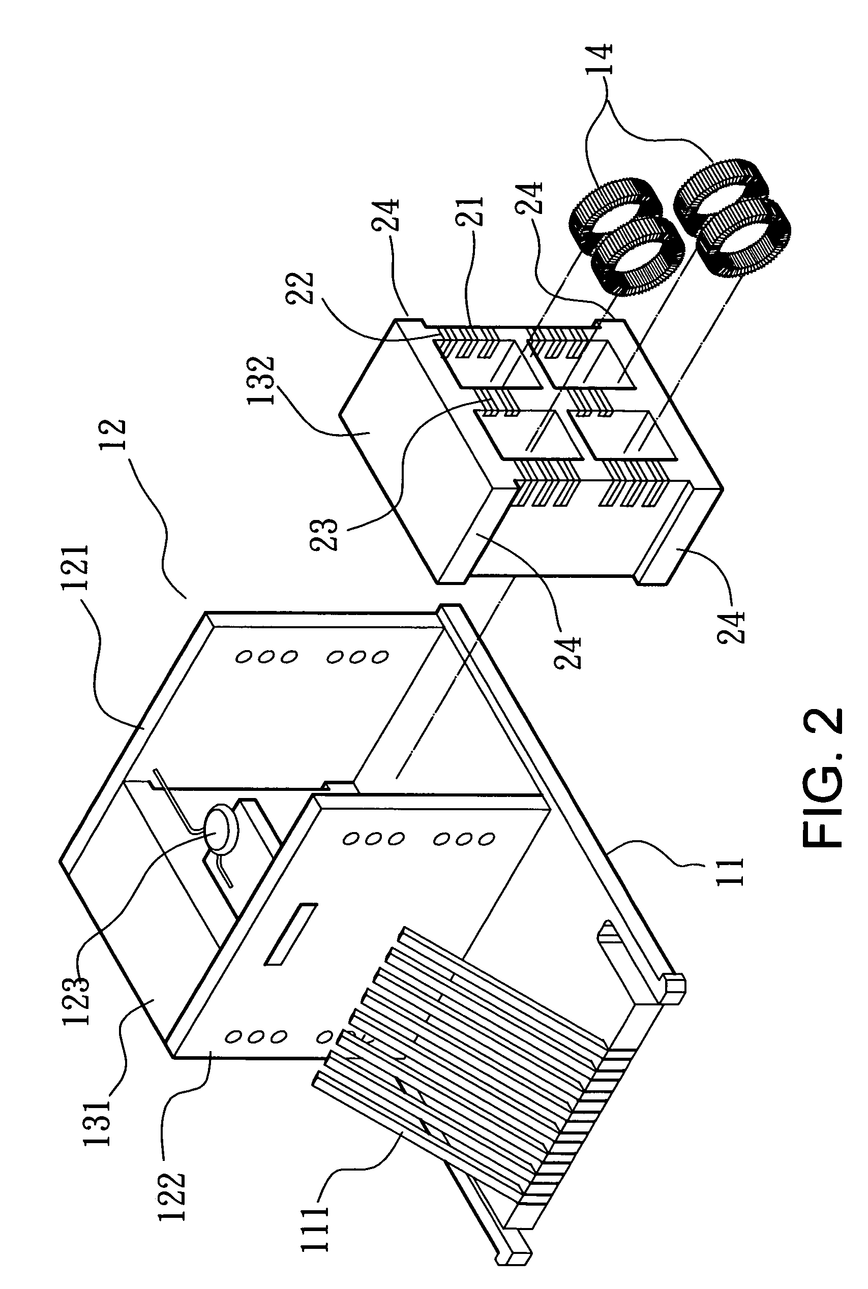 Internal structure for connector with coil positioning seats