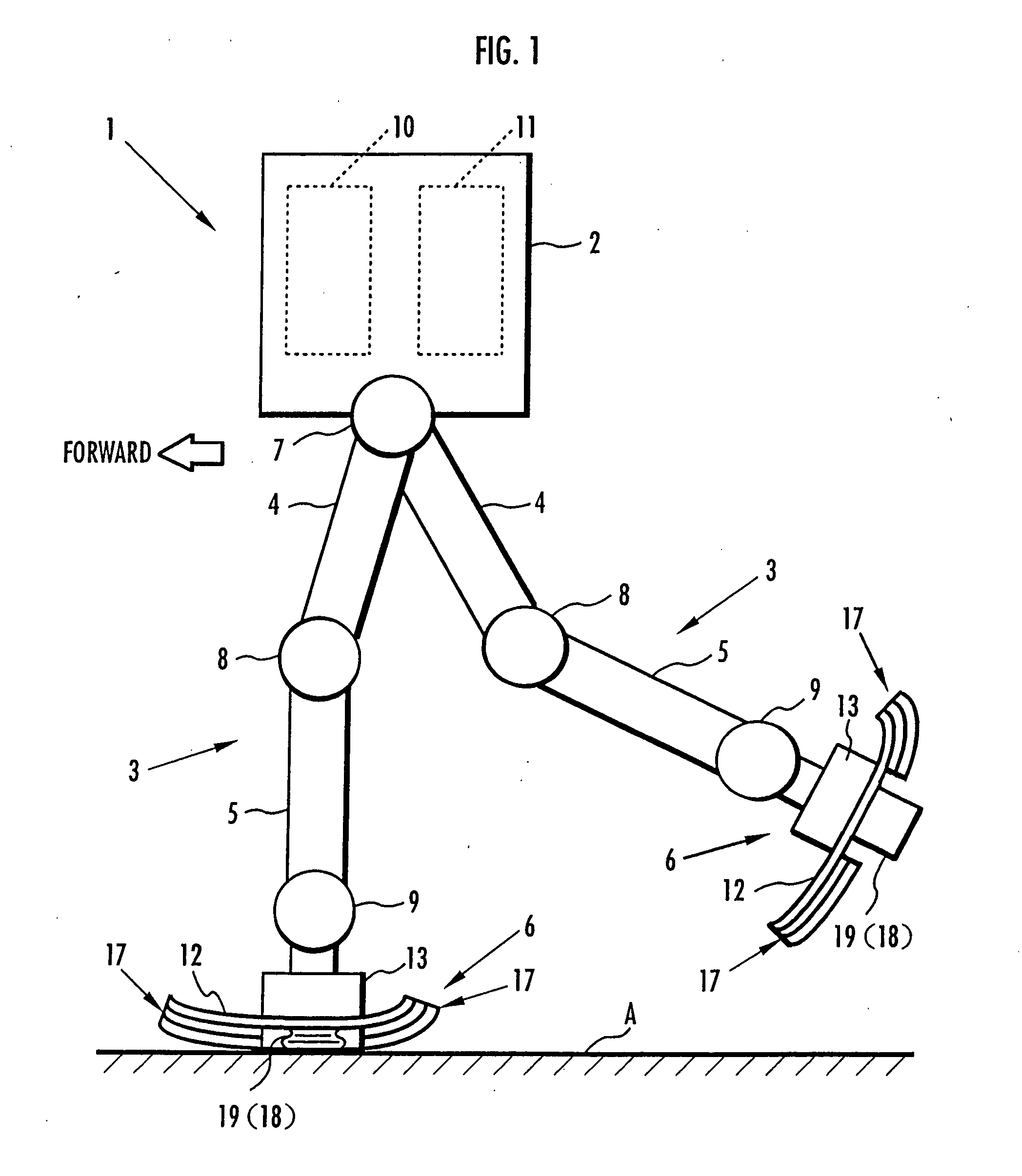 Device for absorbing floor-landing shock for legged mobile robot