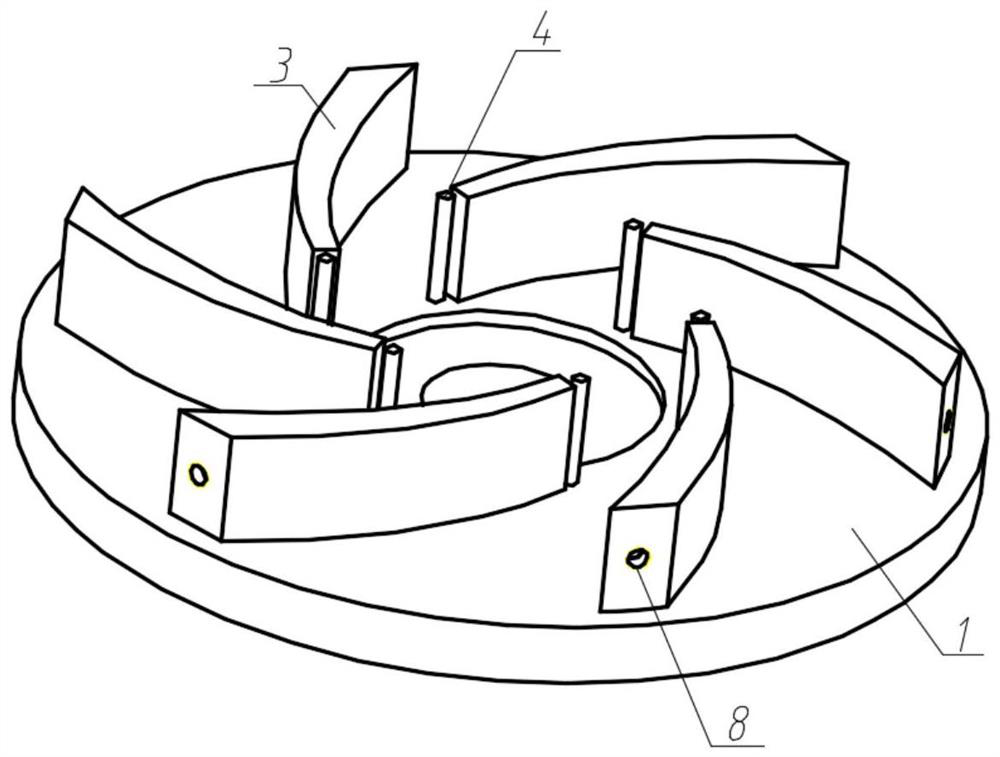 A wear-resistant semi-open solid-liquid two-phase flow pump impeller with detachable working surface