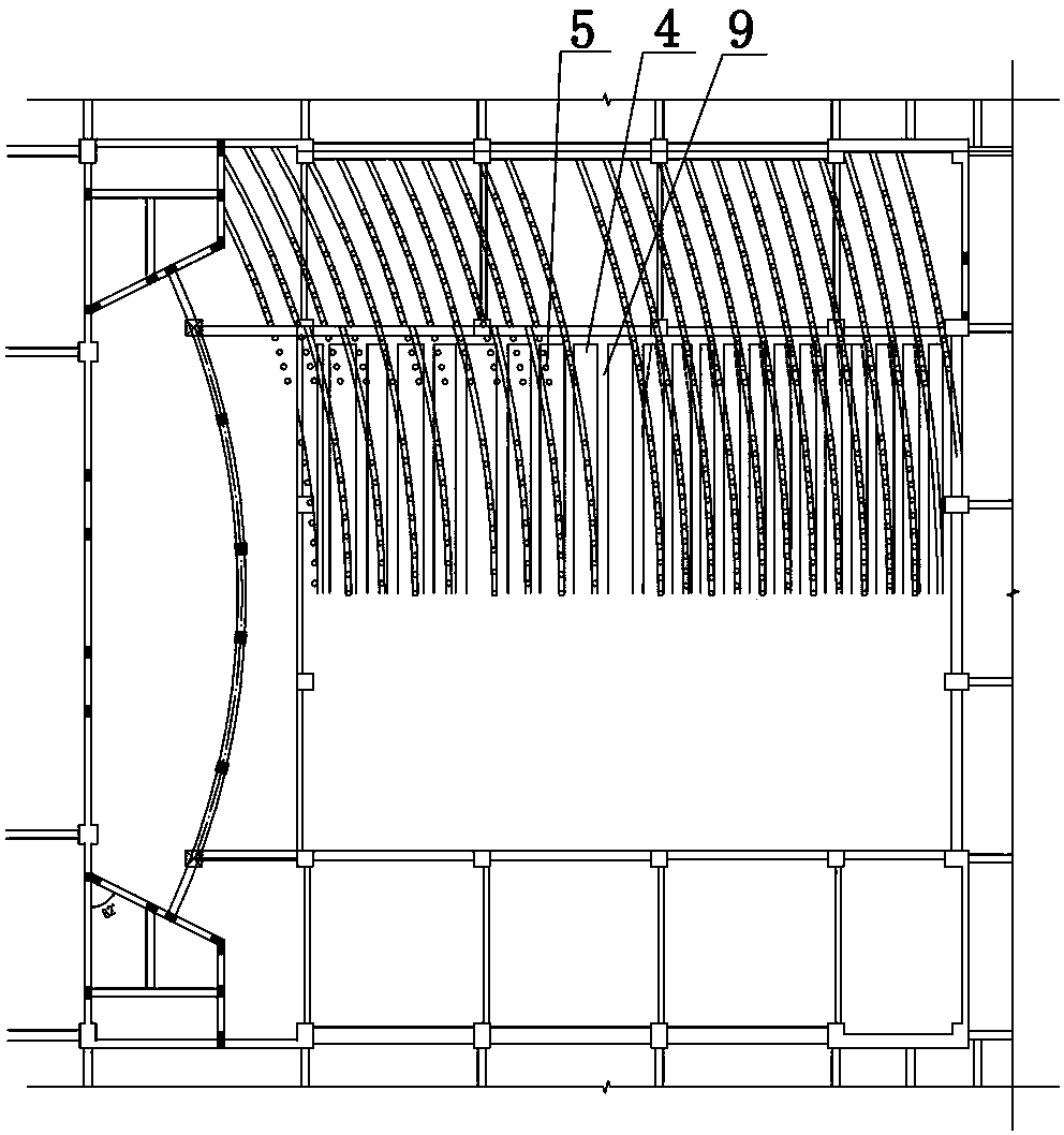 Theater type building seat ventilation hole cambered arrangement hollow inclined plate and construction method thereof