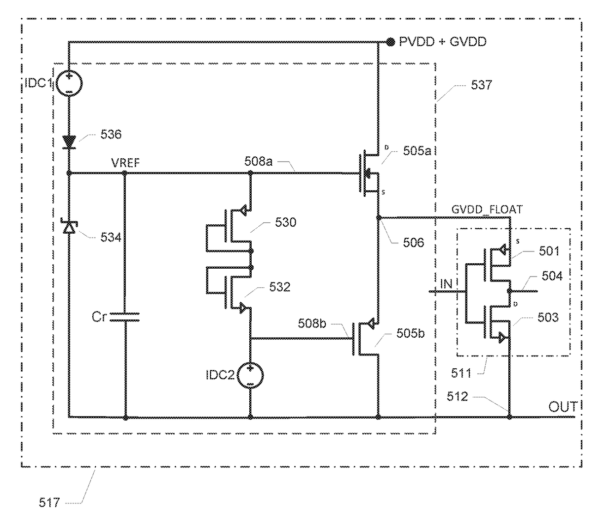 A regulated high side gate driver circuit for power transistors