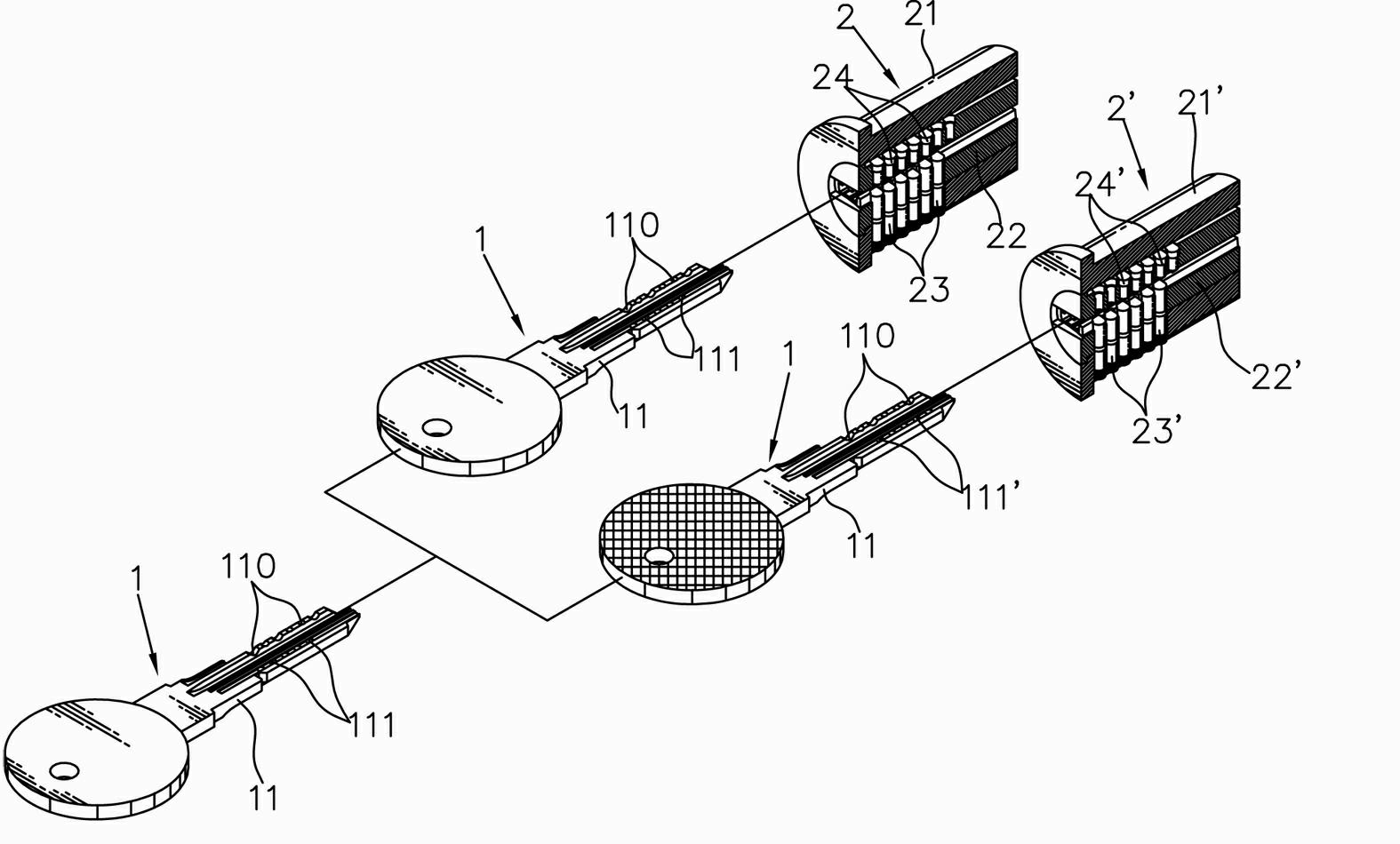 Method for locking and unlocking a plurality of locks by single key and structure of lock for realizing method