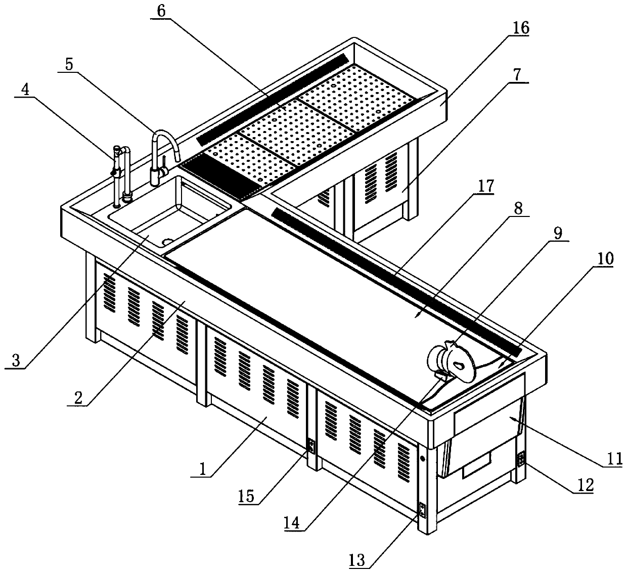 Displacement type autopsy table