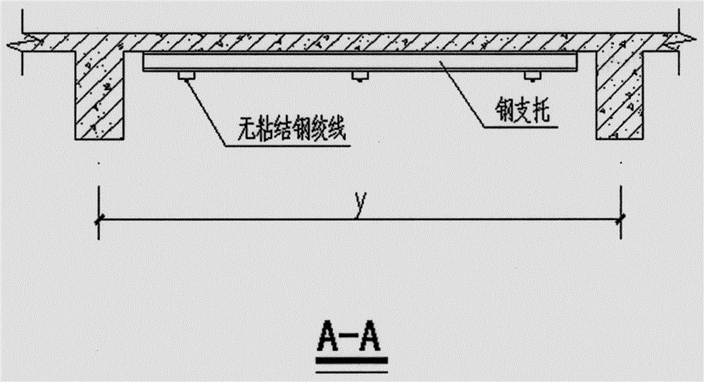 Steel-support non-cohesive steel strand lower support type prestress floor reinforcing method