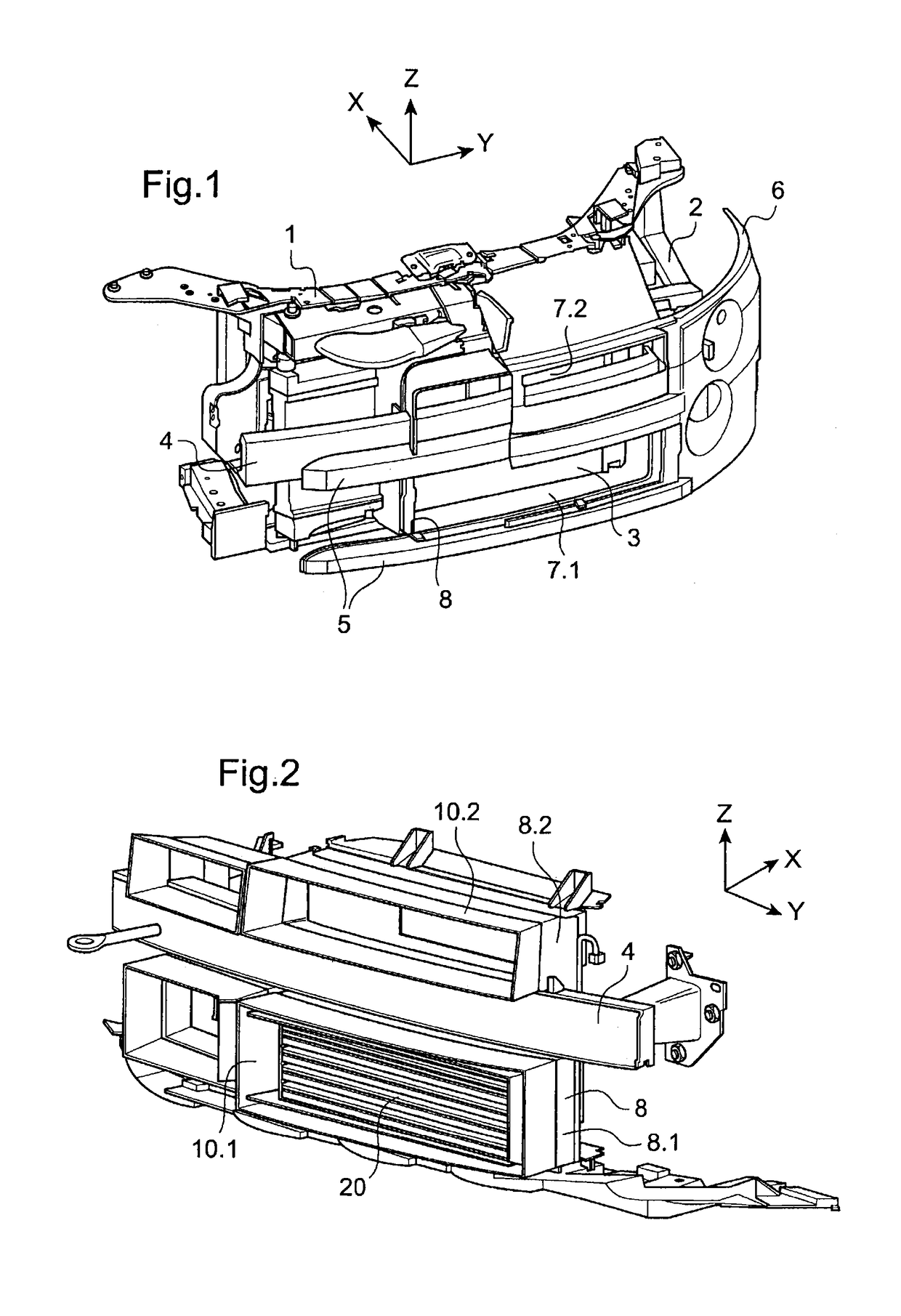 Cooling device having air guide for a radiator of an automobile engine