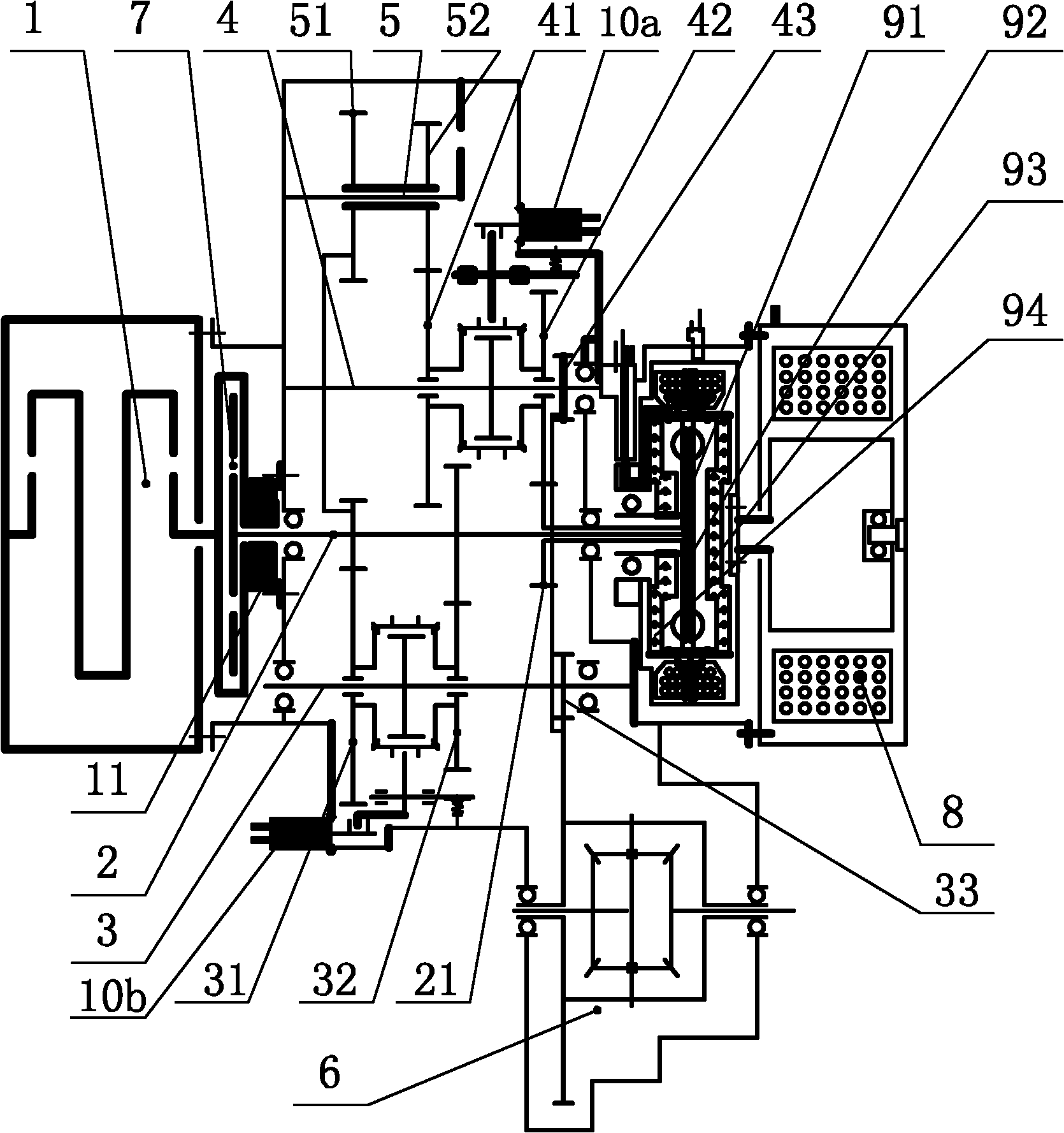 Three-gear magnetic particle type double-clutch speed changer for hybrid power