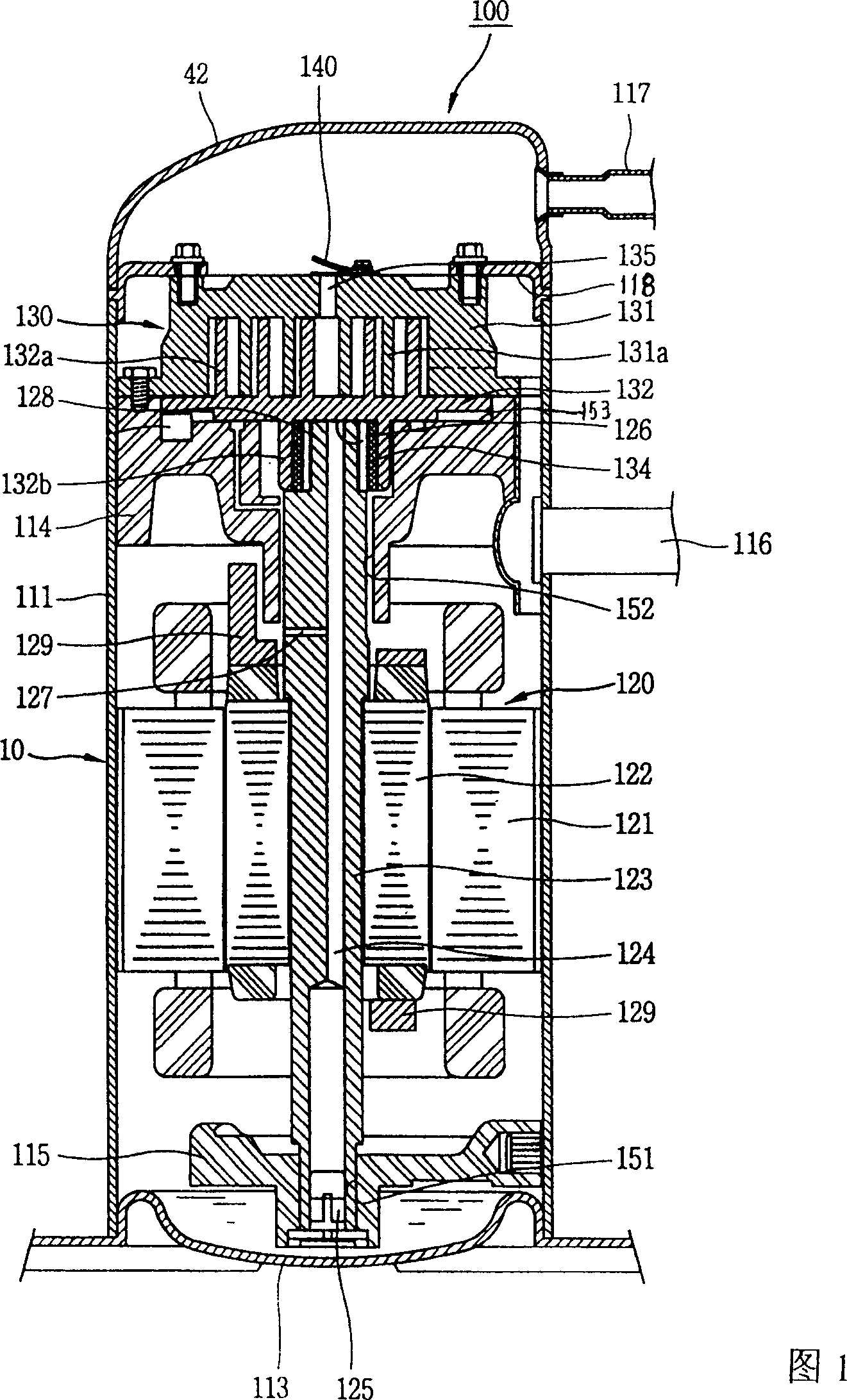Oil supply structure for hermetic vortex type compressor