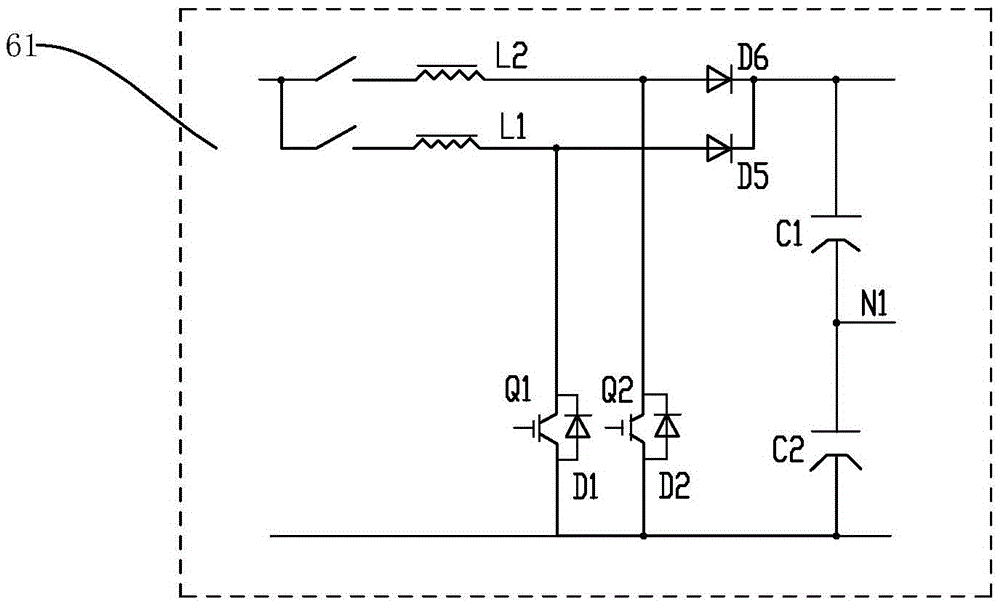 Wind power converter main circuit topological structure with two units of direct-current bus connected in series