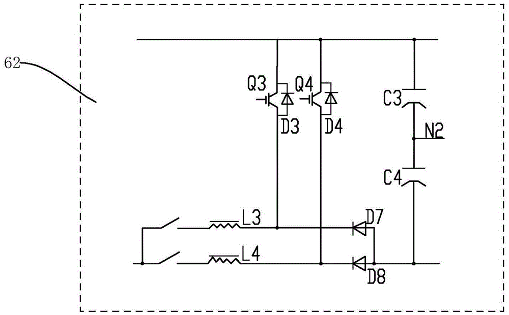 Wind power converter main circuit topological structure with two units of direct-current bus connected in series