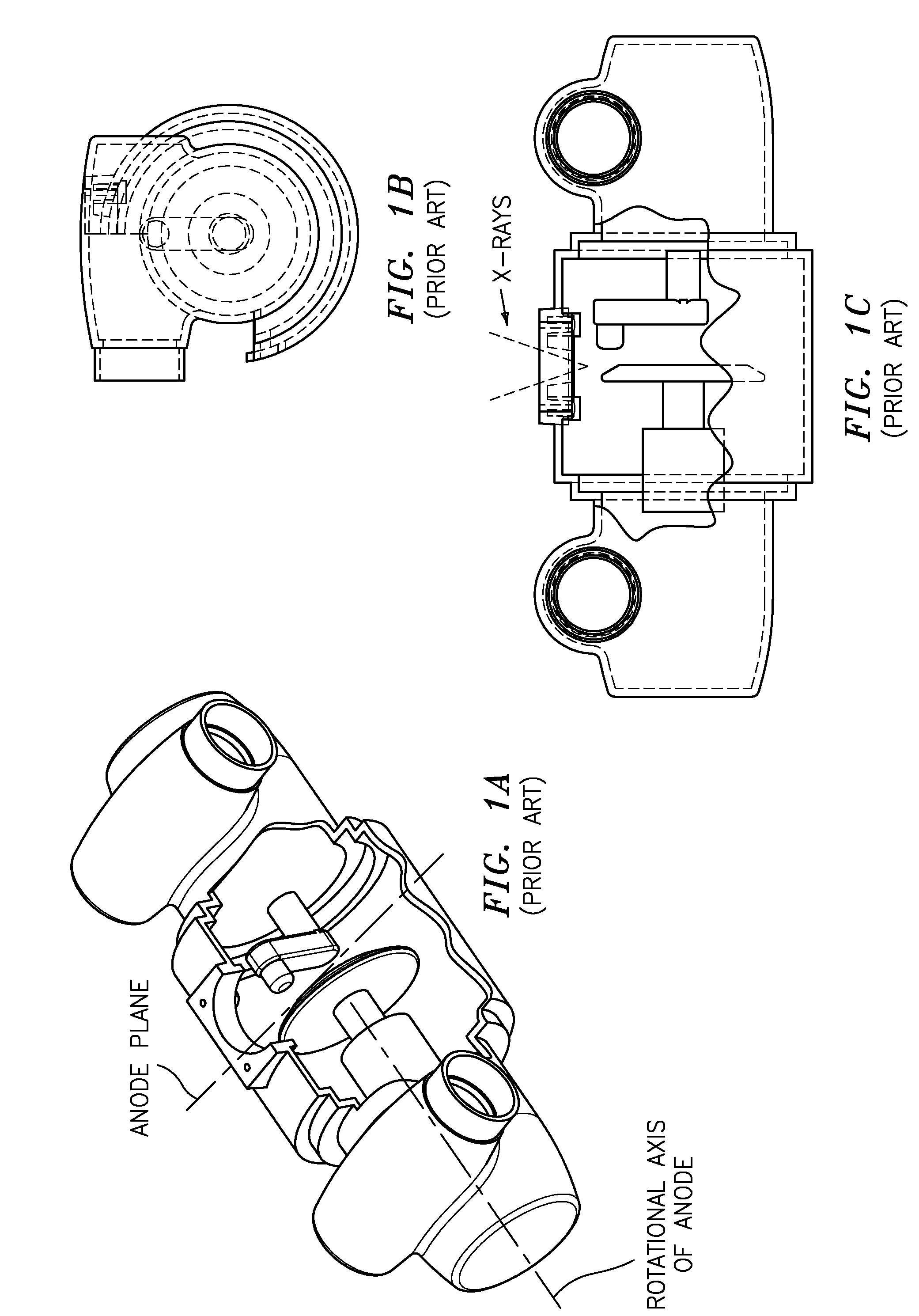 Grounded rotating anode x-ray tube housing