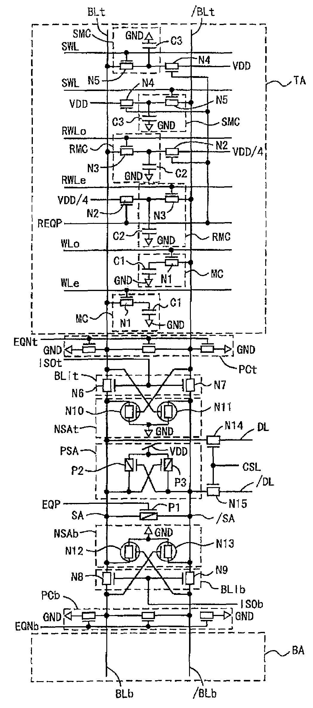 Dynamic semiconductor storage device and method for operating same