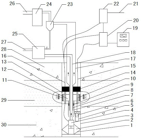 Natural gas hydrate drainage gas production device and production method thereof