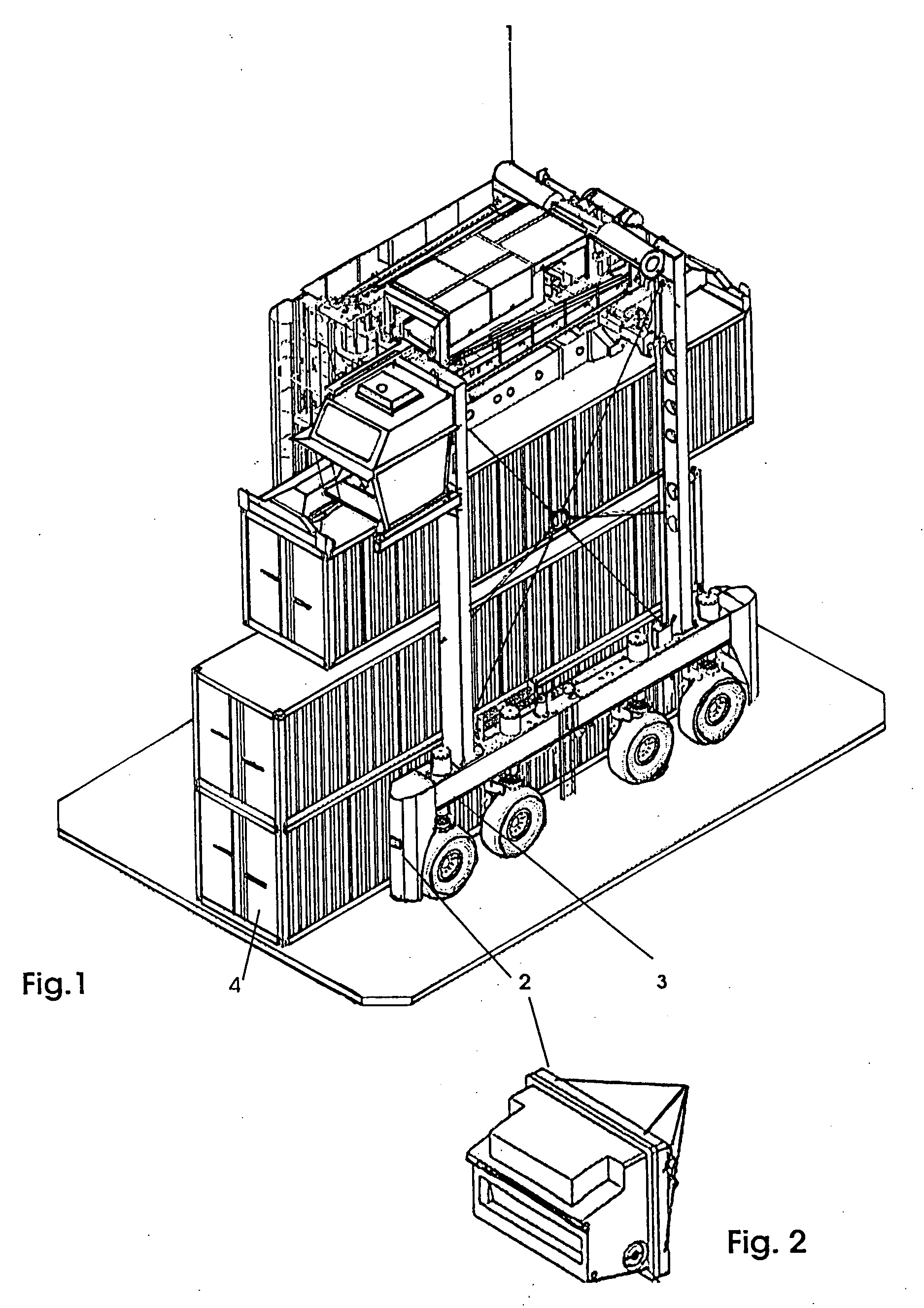 Fully automatic straddle carrier with local radio detection and laser steering