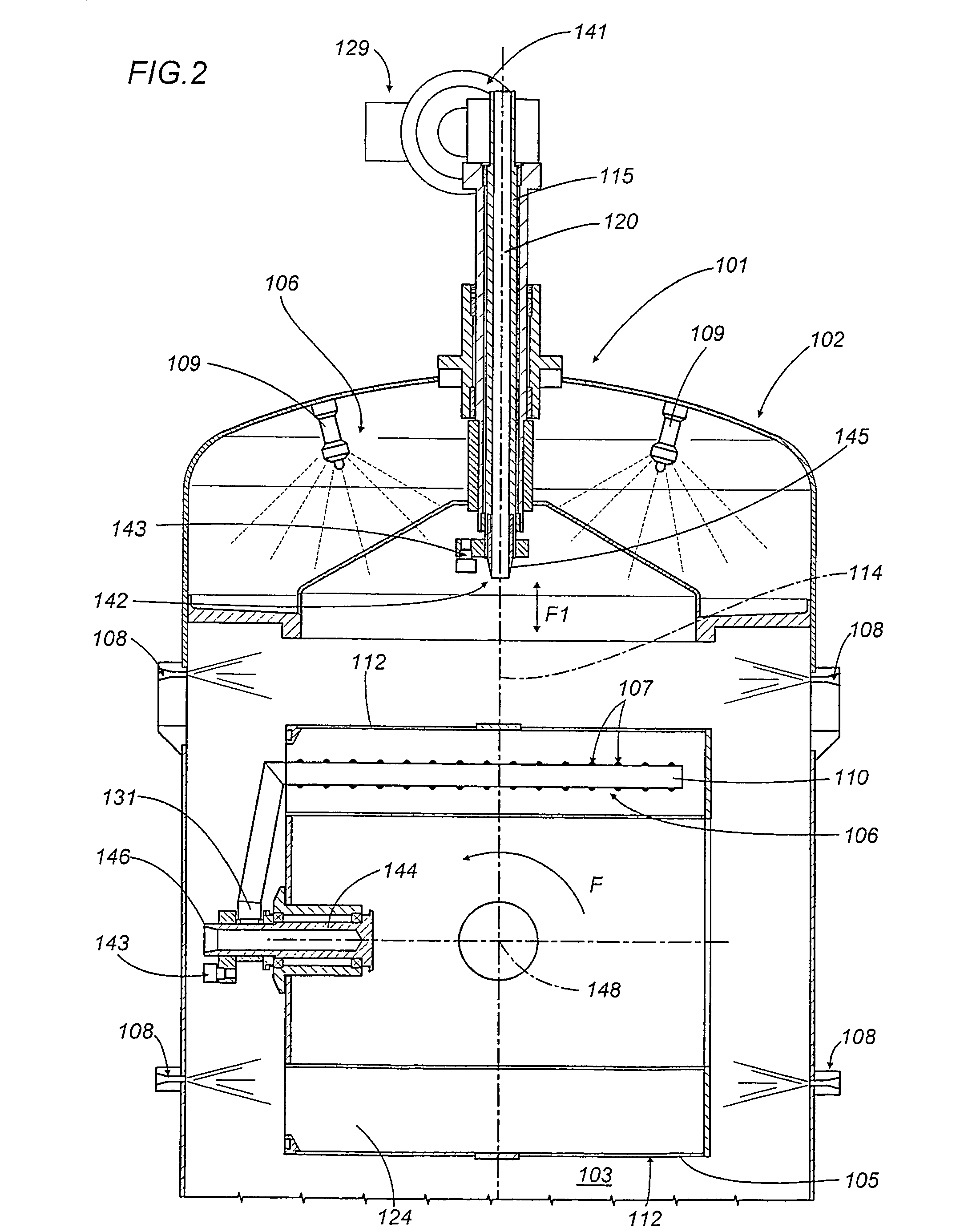 Granulator device for the treatment of powdered products