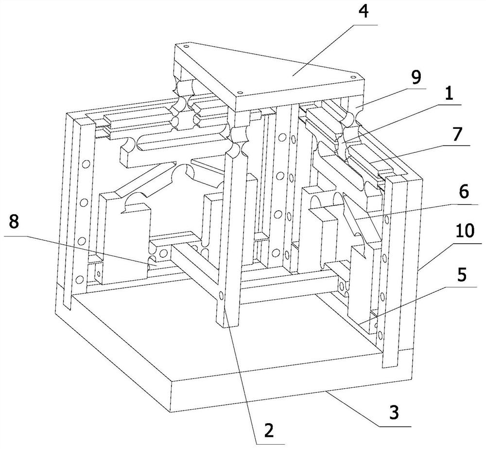 Two-dimensional large-stroke high-load decoupling deflection device