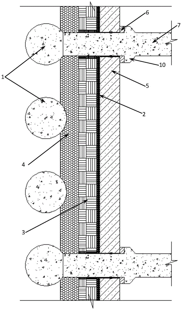A connection structure and connection method between retaining piles and main beams of underground structures