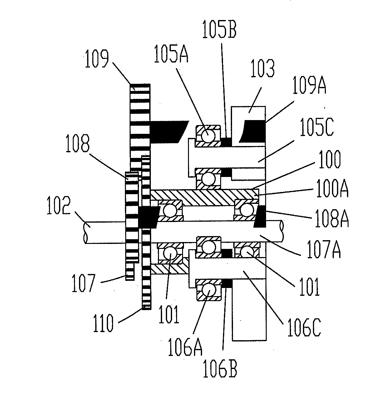 Mechanism for adjusting the rotation direction and speed of an inner ring and an outer ring of a rotary bearing