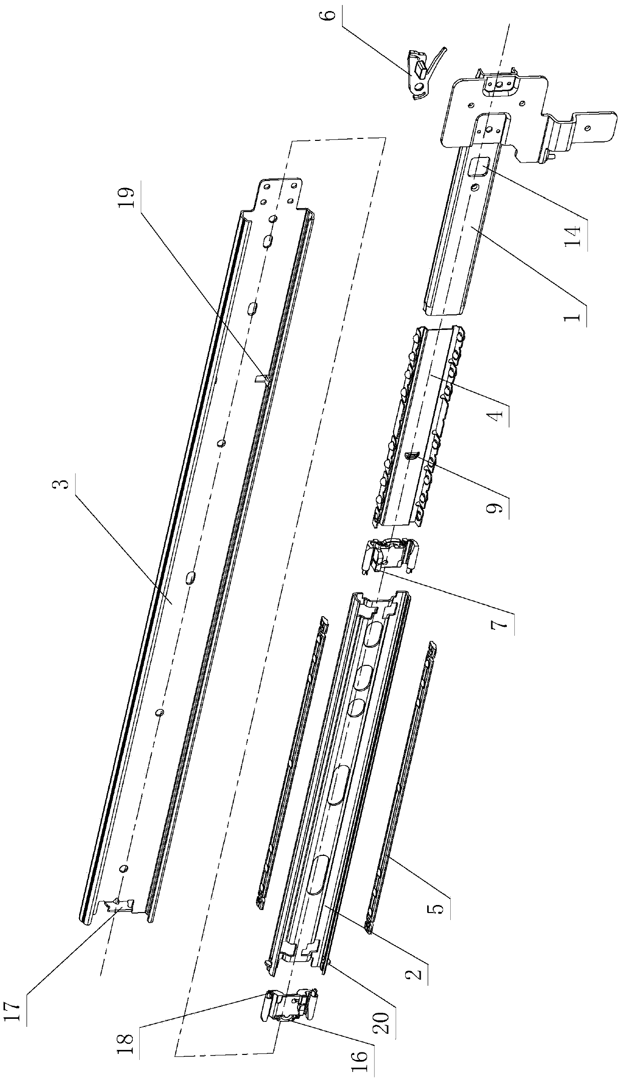 Mute opening and closing structure for sliding rails