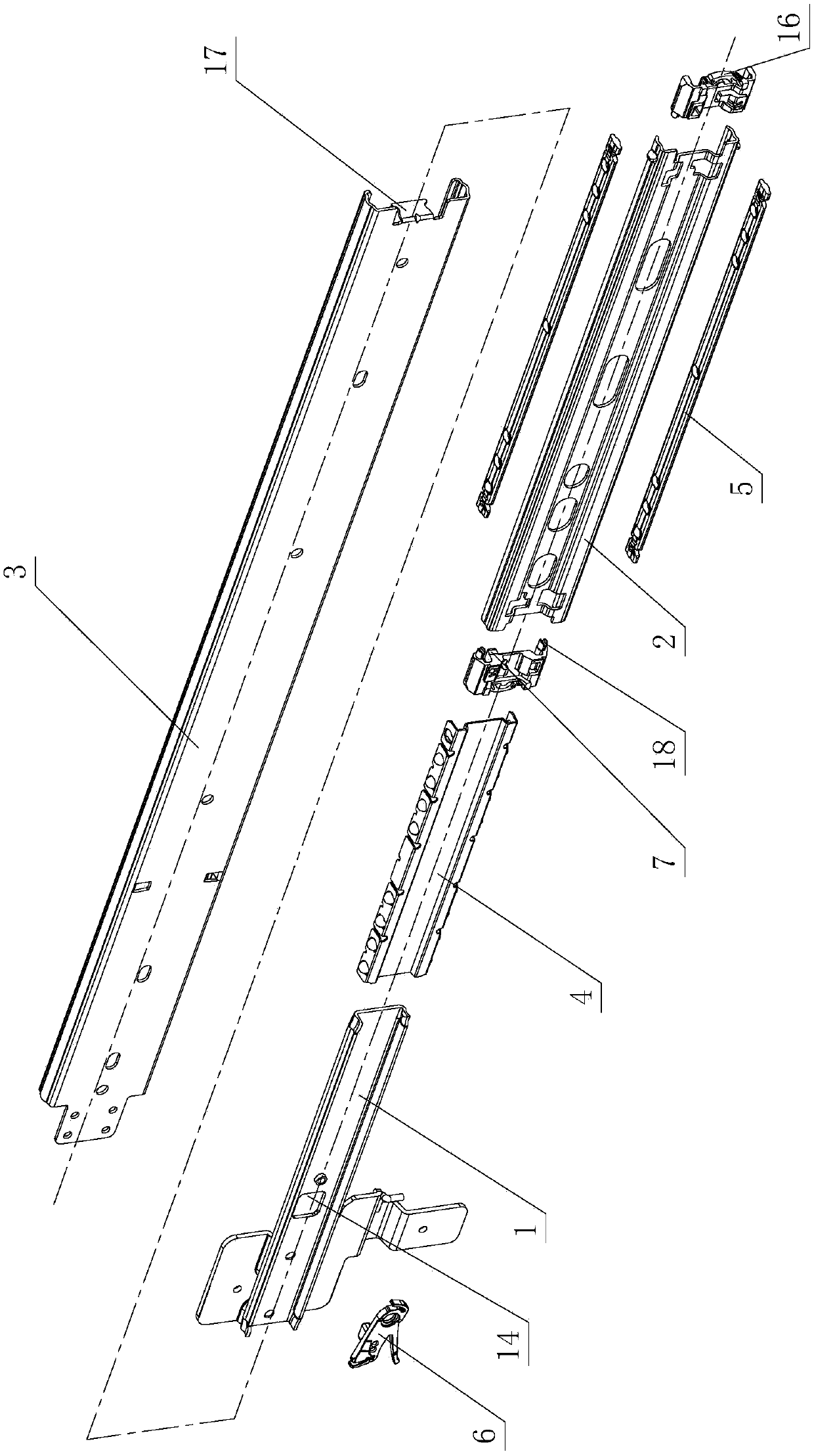 Mute opening and closing structure for sliding rails