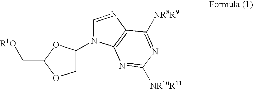 Method for the production of OH protected[4-(2.6-diamino-9H-purine-9-yl)-1.3-dioxolane-2-yl]methanol derivatives