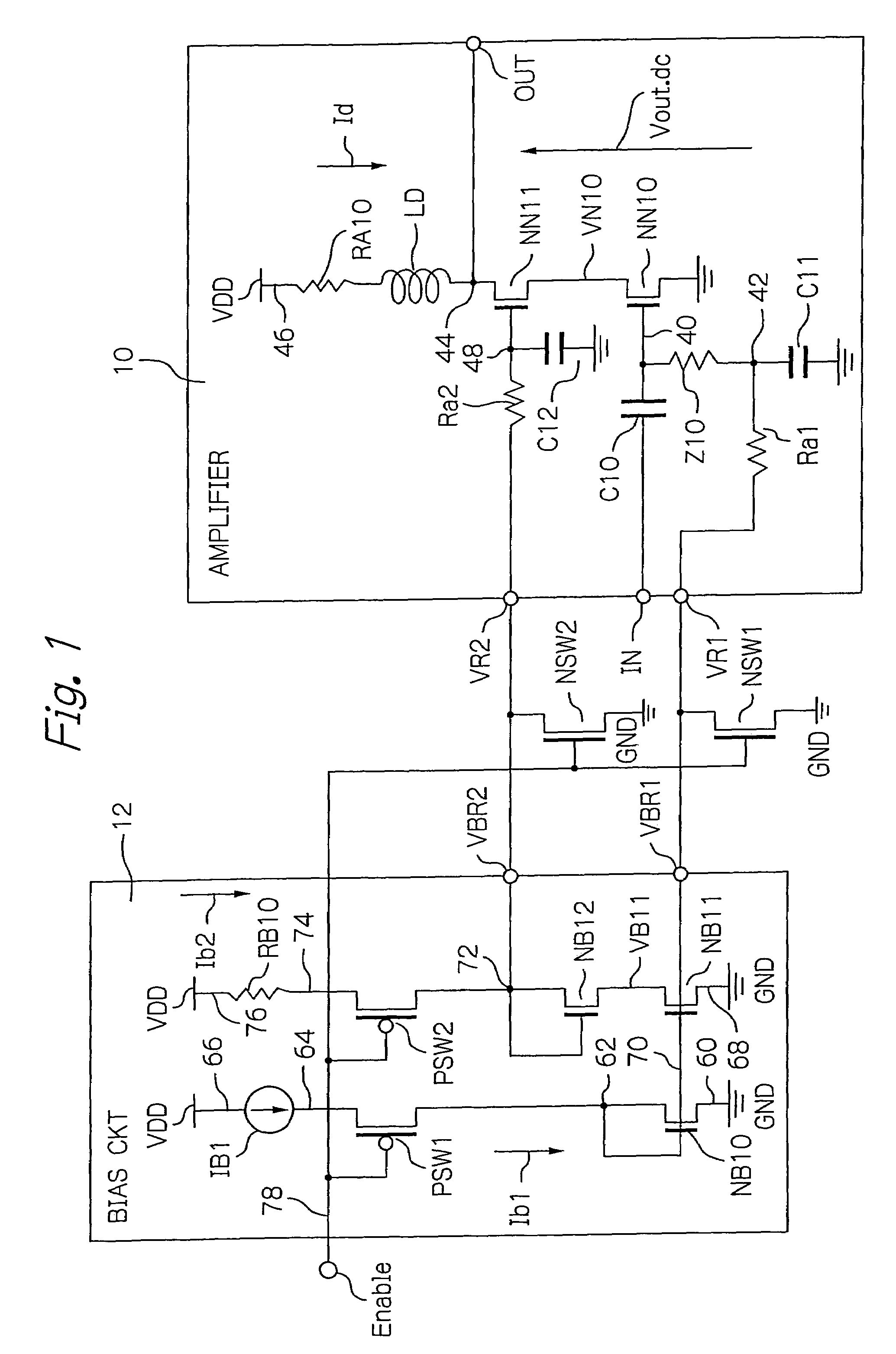 Bias circuit for a wideband amplifier driven with low voltage