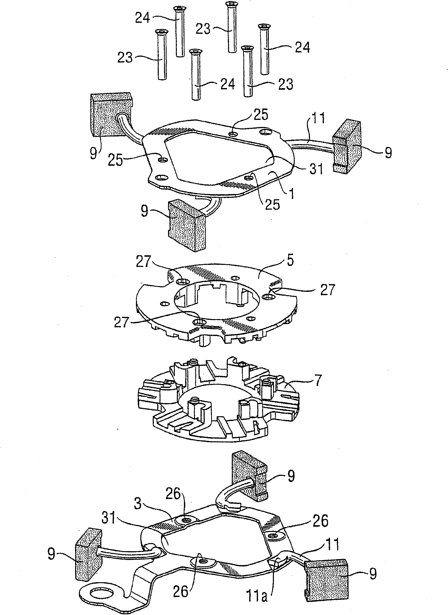 Brush unit for an electric machine, spring and seal arrangement for the same, and method for the production thereof