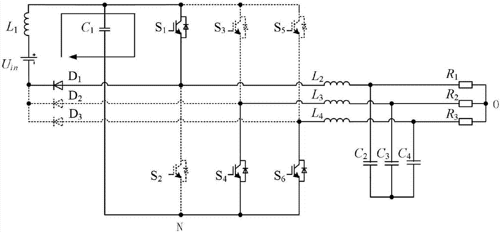 Monopole non-isolation three-phase Cuk inverter