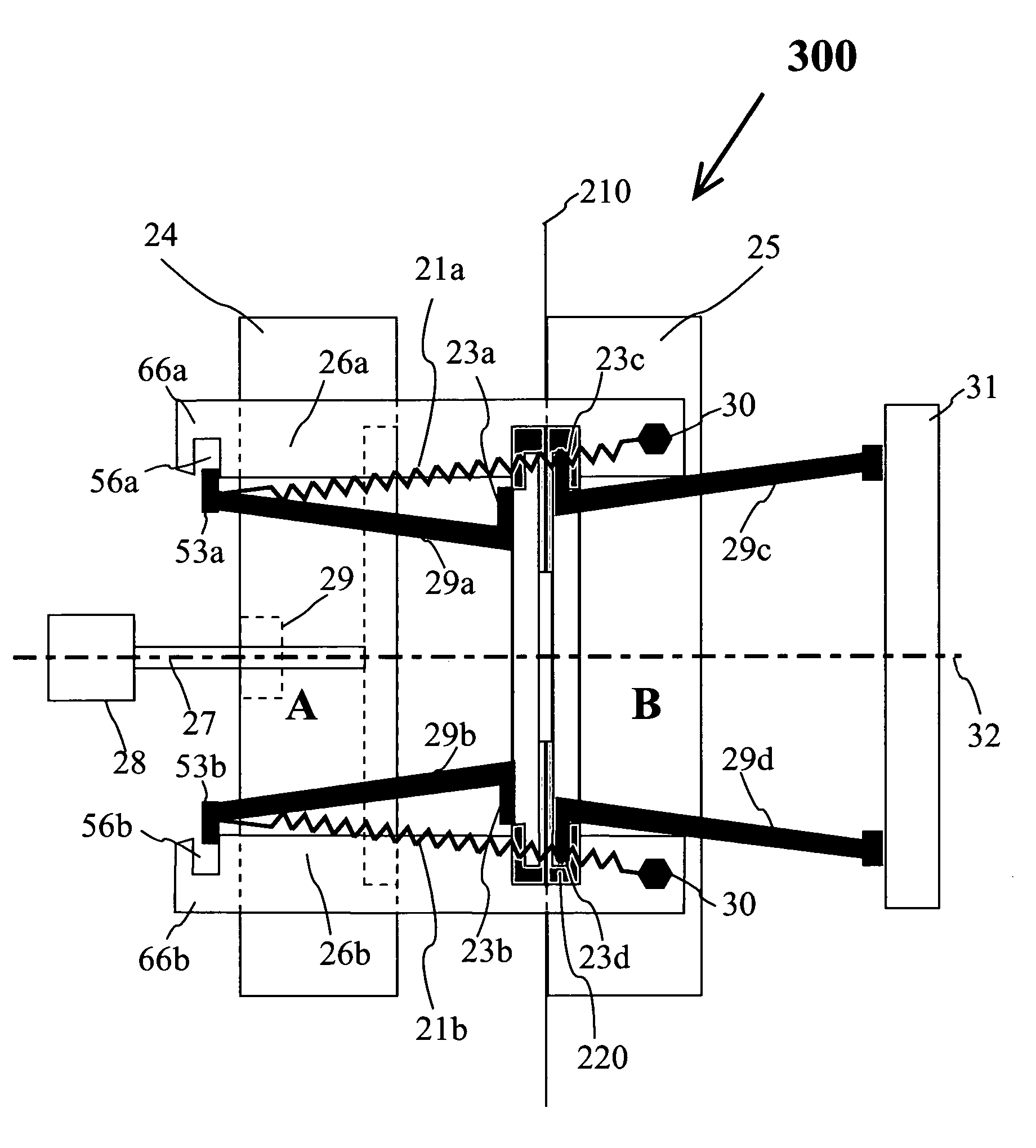 Polymeric injection mold with retractable bars for producing re-entrant molded surfaces