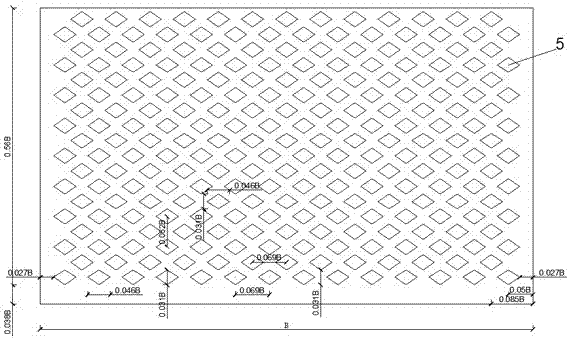 Rhombus perforated water-distributing lattice wall for pre-sinking aeration tank of water intake pumping station and rectifying method thereof