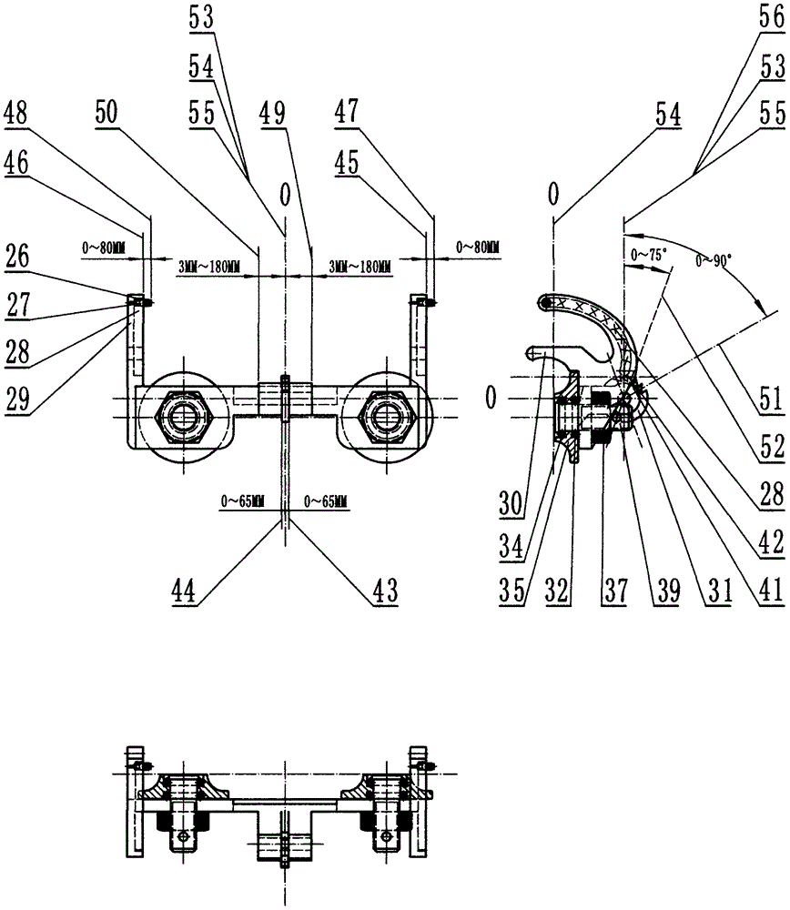 Lifting pulley capable of being quickly clamped or released by rotary lifting spine lock, synchronously opened-closed C-shaped spring and five wheels