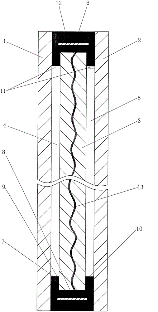 Three-layer hollow glass main body and its production method