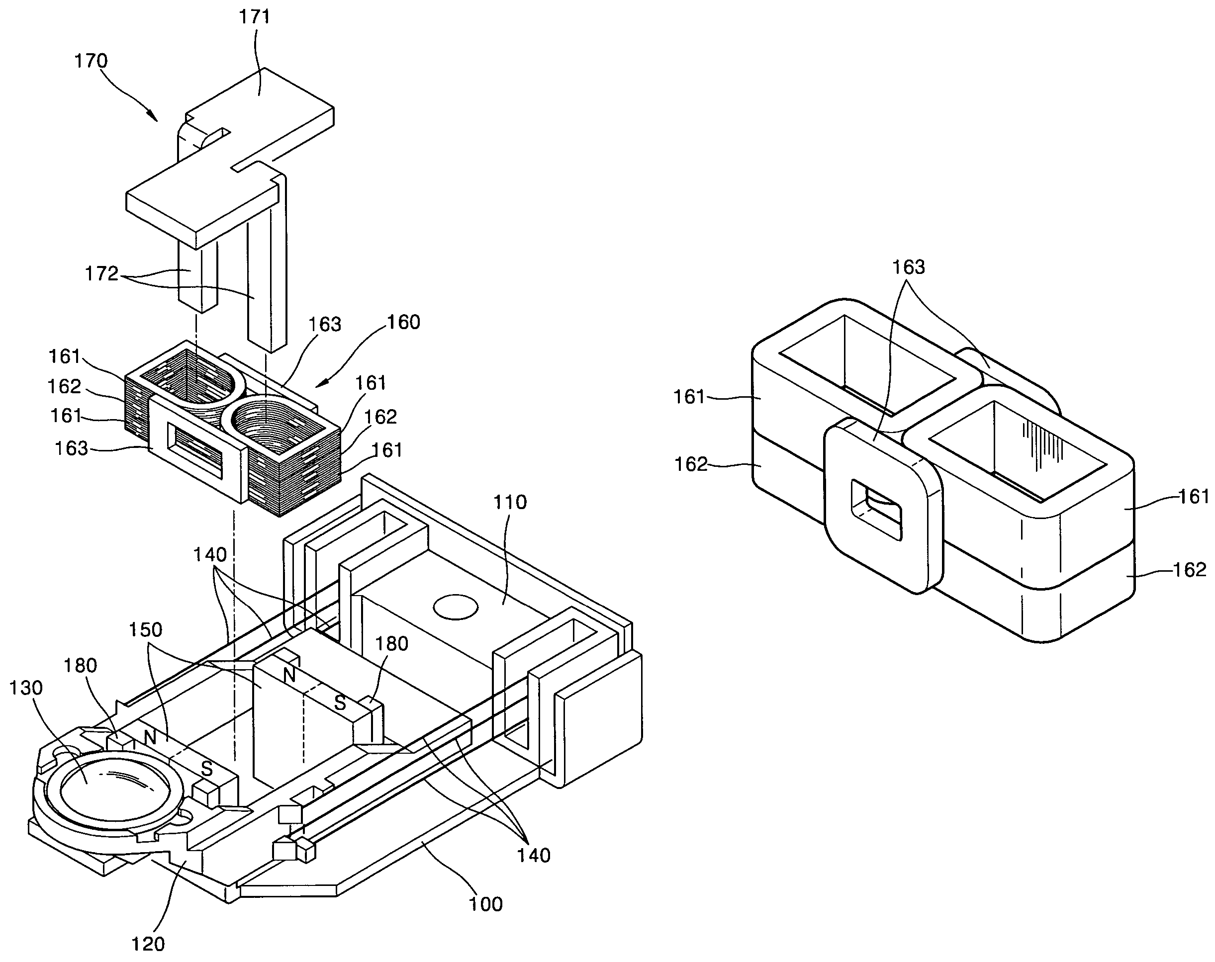 Objective lens driving apparatus used with an optical pickup
