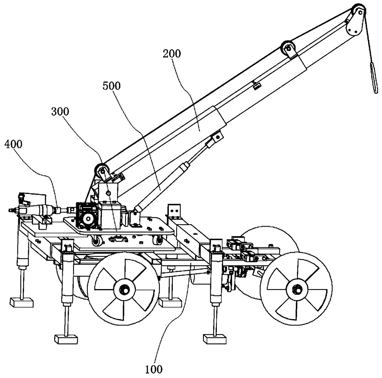 Lifting device of a pneumatic truck crane