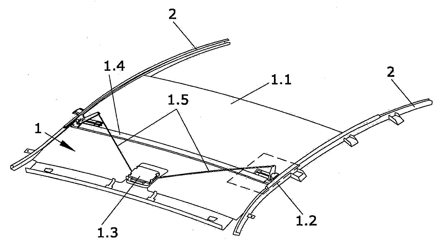Shading device for vehicle roofs with transparent element