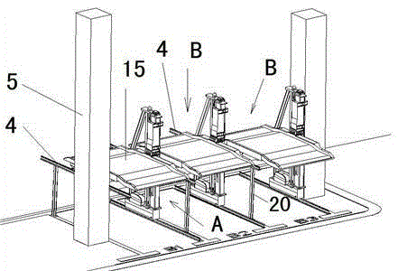 Two-story parking facility secured to building columns on one side